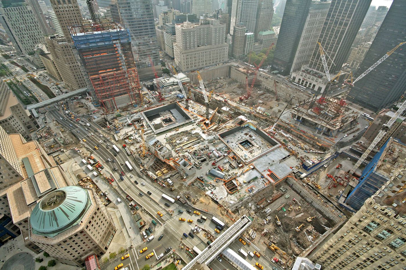 Aerial view of the Memorial pools under construction, August 2010